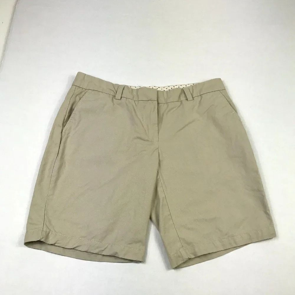 Tommy Hilfiger Womens Cotton Chino Khaki Shorts Beige Flat Front Pockets Size 4